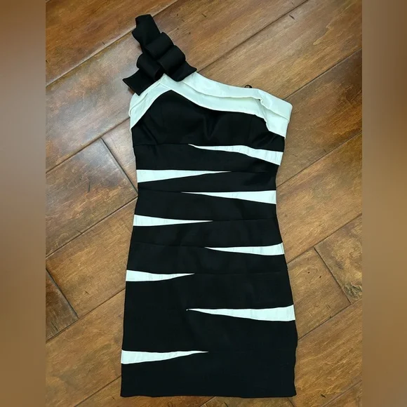 betsy and adam black and white dress Betsy and Adam Long Formal Dress a27115 Black/White / 0 main image 0